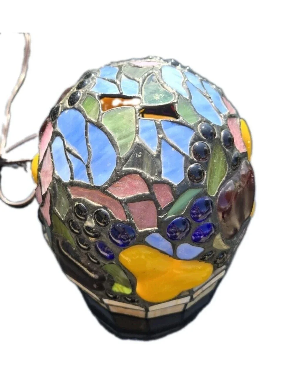 Vintage TABLE LAMP Stain Glass Shade Fruit Pear Apple Night Light (Ting Shen?)